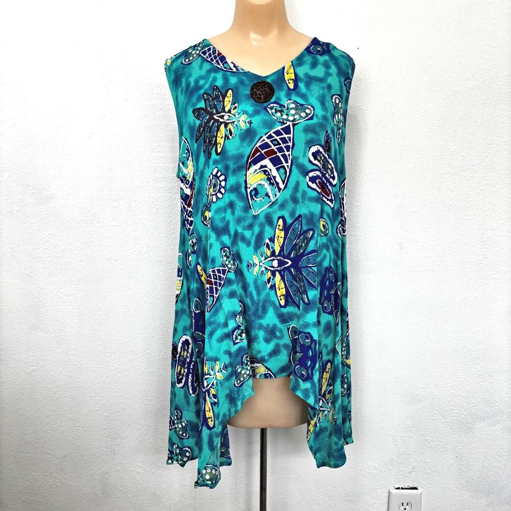 Kaktus Womens Coastal Boho Tunic Top Medium Beach Poolside Summer Indie